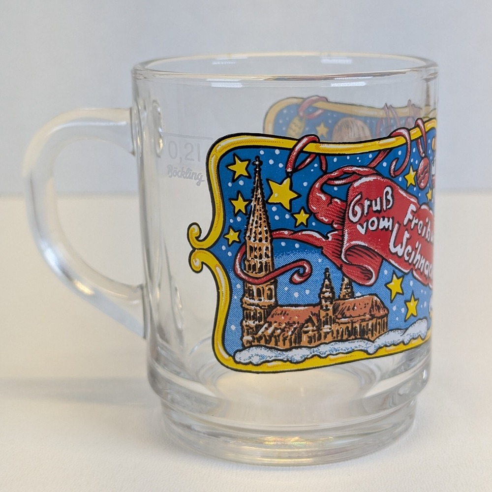 German Market Glass Christmas Mug "Grub vom Freiburger Weihnachtsmarkt"